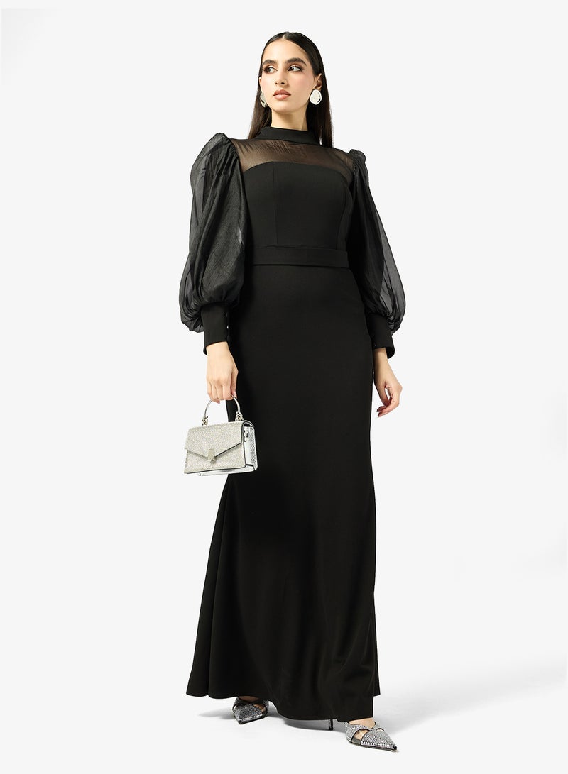 Iyra Puff Sleeve Belted Flared Hem Dress - Image 4